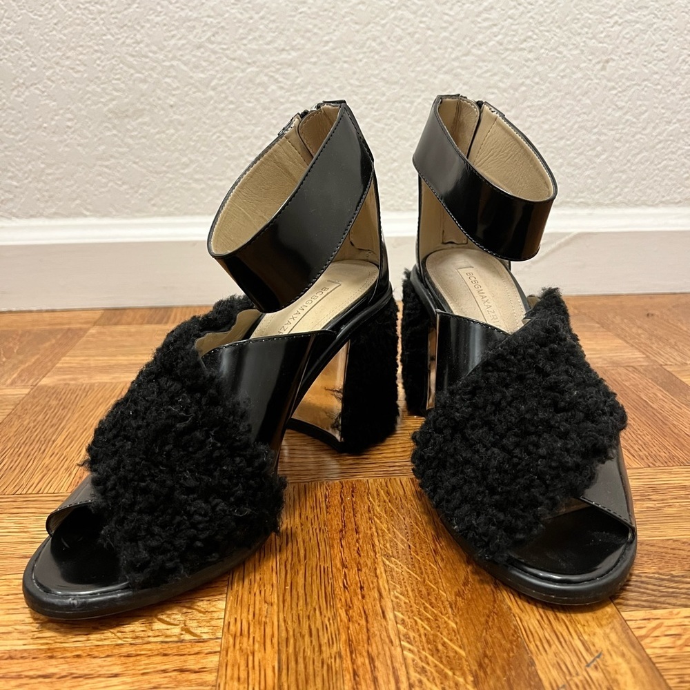 BCBGMaxAzria Faux Fur Block Heel Sandal